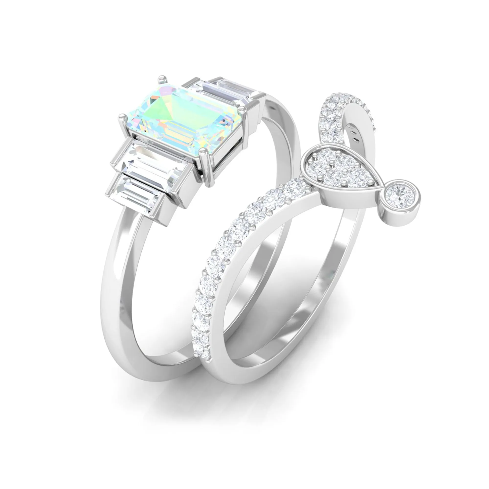 Real Ethiopian Opal and Moissanite Ring Set