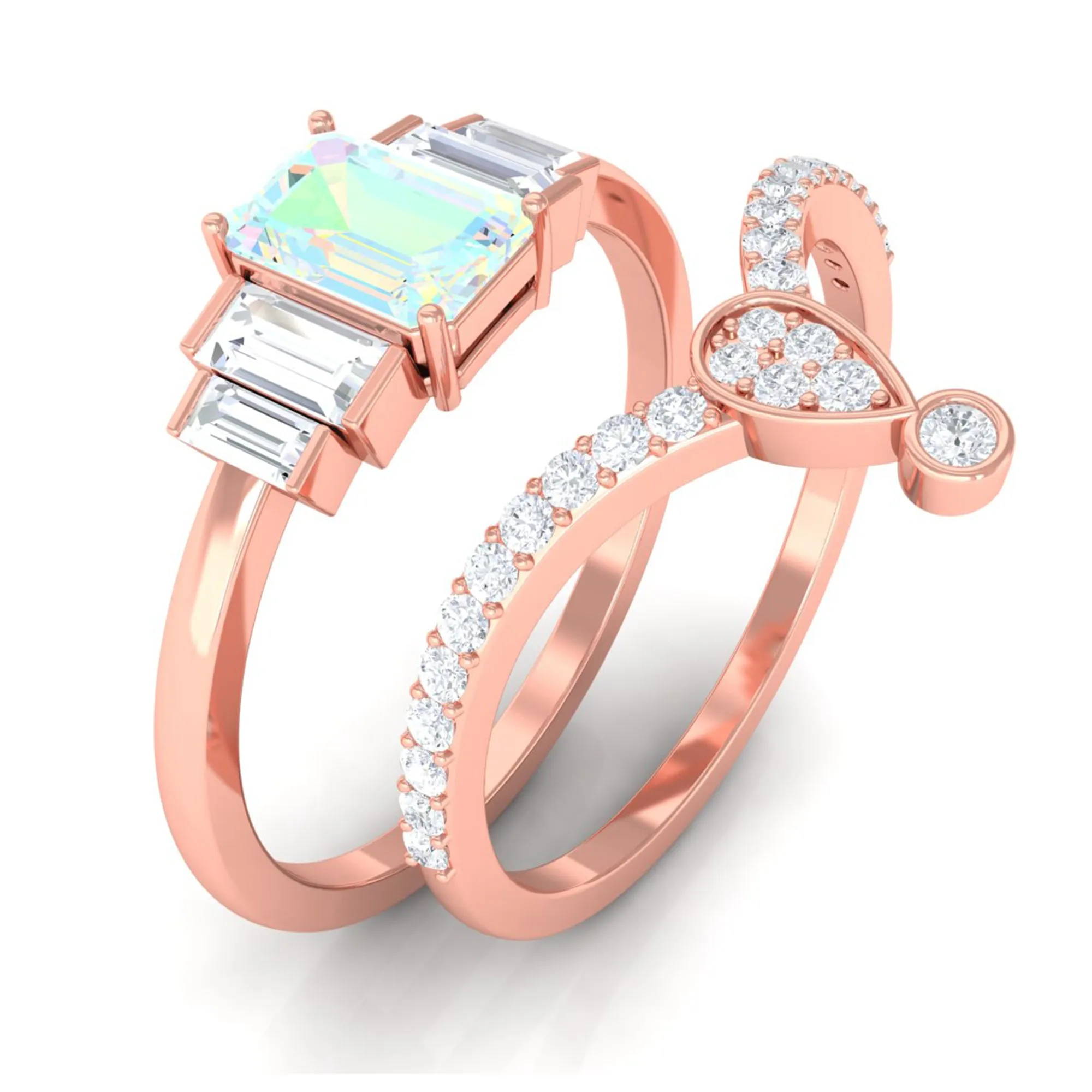 Real Ethiopian Opal and Moissanite Ring Set