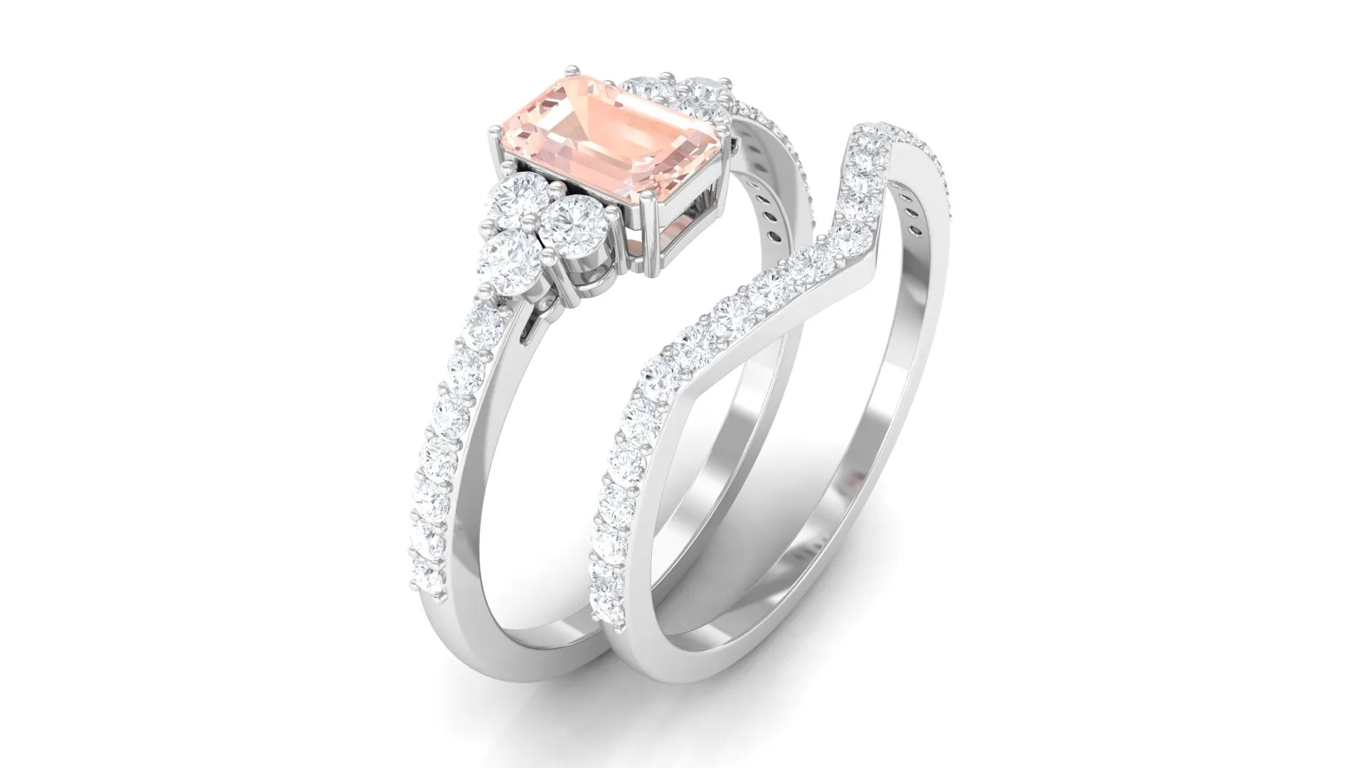 Real Morganite Stackable Ring Set with Diamond