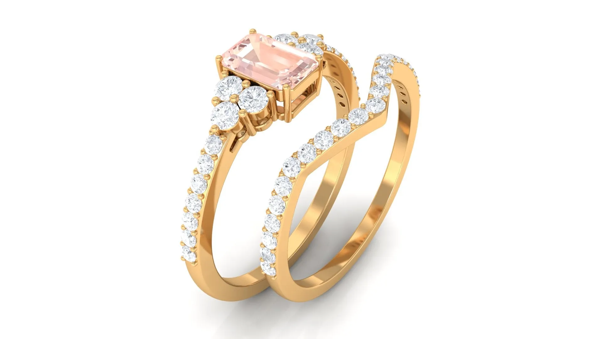 Real Morganite Stackable Ring Set with Diamond