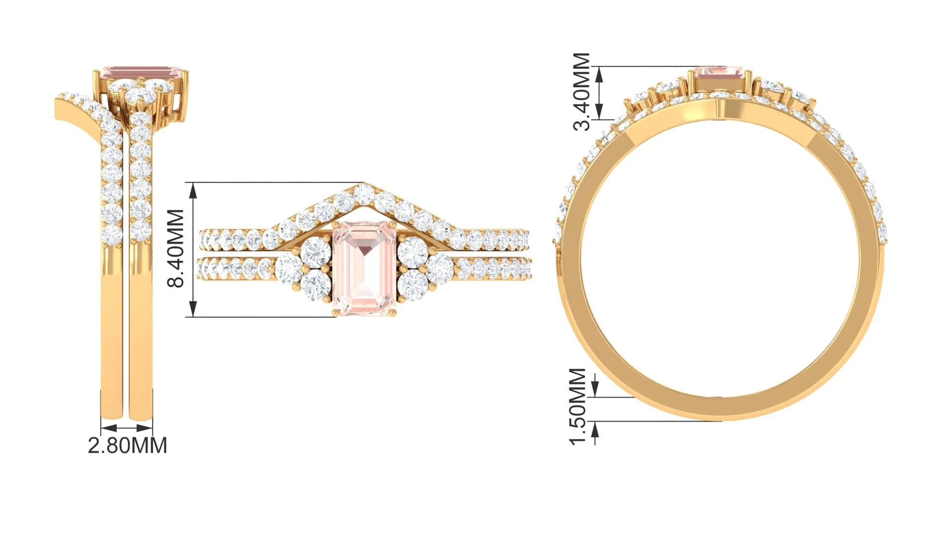 Real Morganite Stackable Ring Set with Diamond