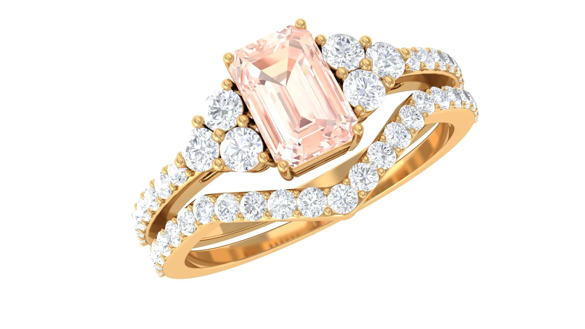 Real Morganite Stackable Ring Set with Diamond