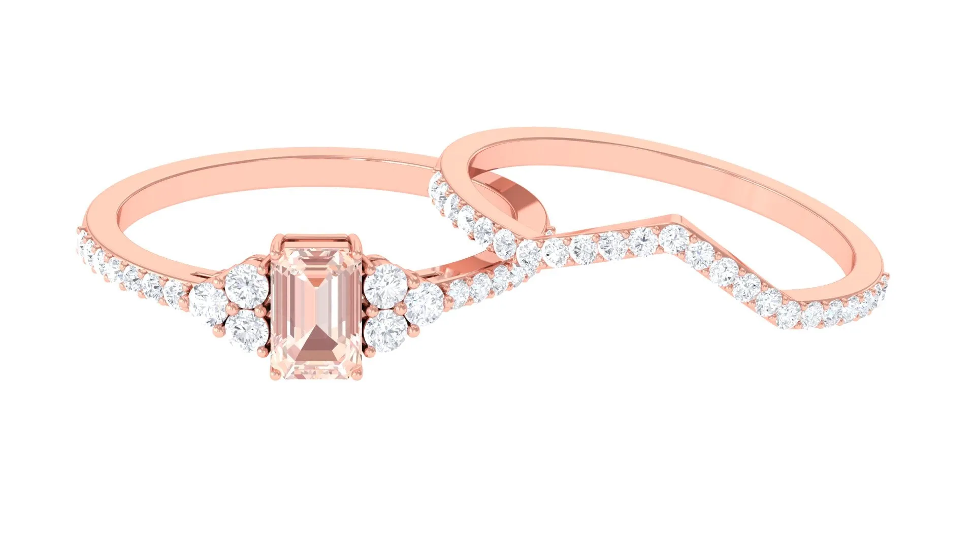 Real Morganite Stackable Ring Set with Diamond