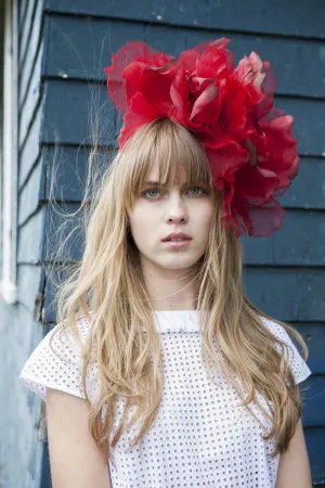 Red Floral Fascinator Headband- Hair Accessory