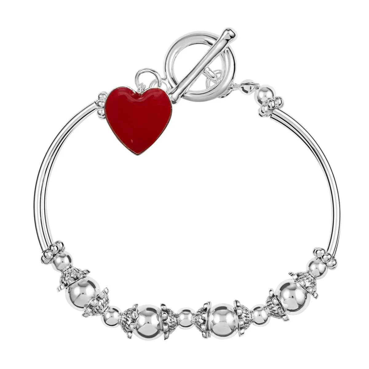 Red Heart Charm Partially Beaded Bracelets