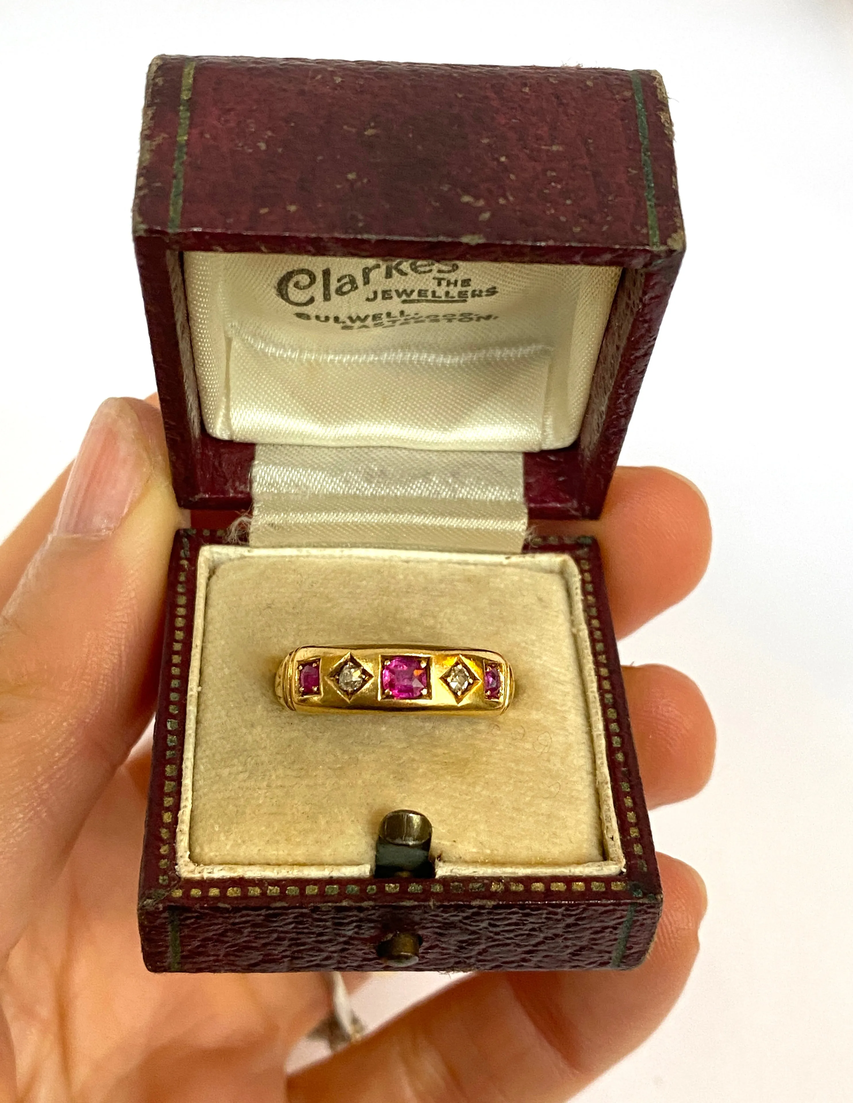 RESERVED JAIME Victorian, 18ct Gold Ruby and Diamond Gypsy Ring, Hallmarked Birmingham, 1884 (4.18g)