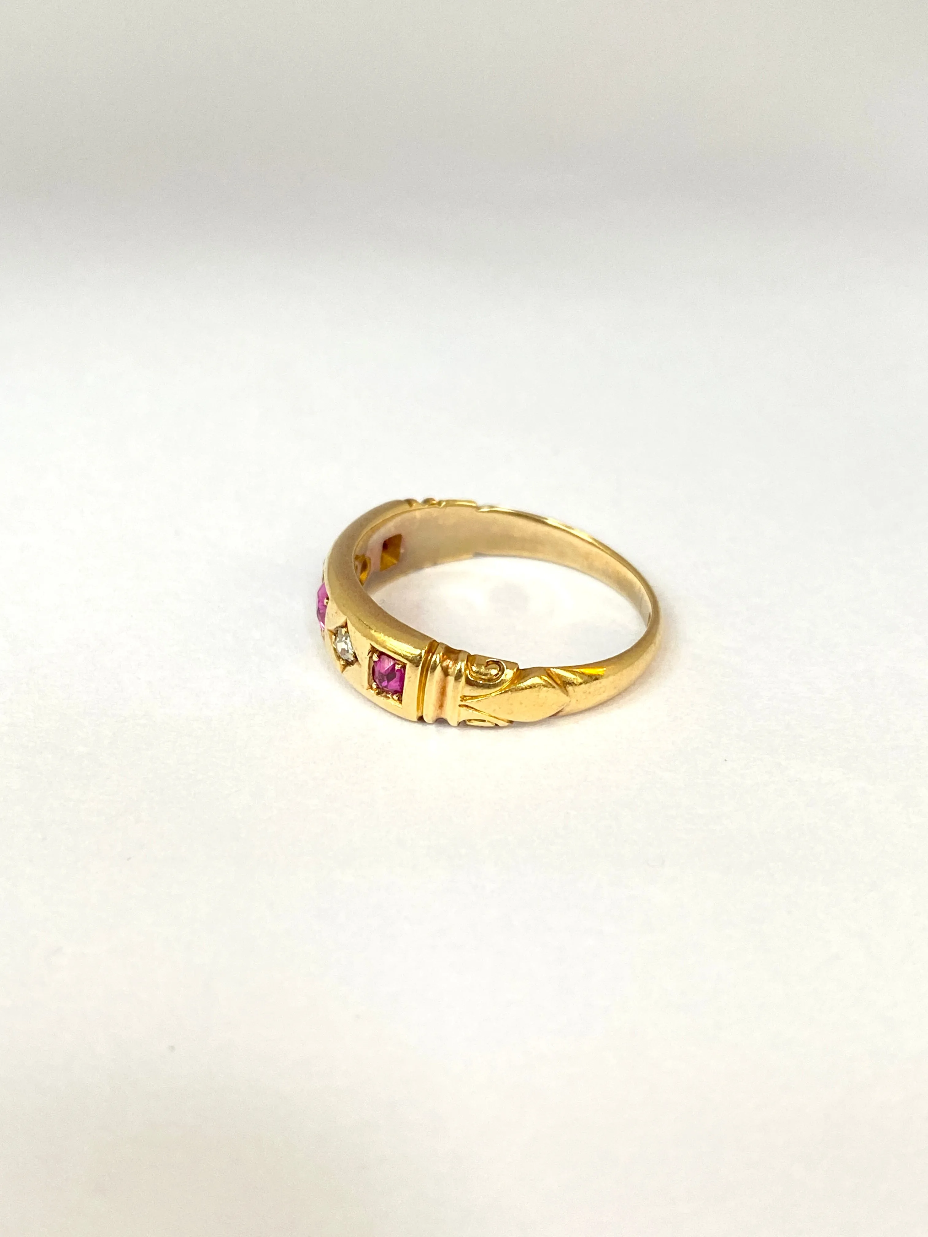 RESERVED JAIME Victorian, 18ct Gold Ruby and Diamond Gypsy Ring, Hallmarked Birmingham, 1884 (4.18g)