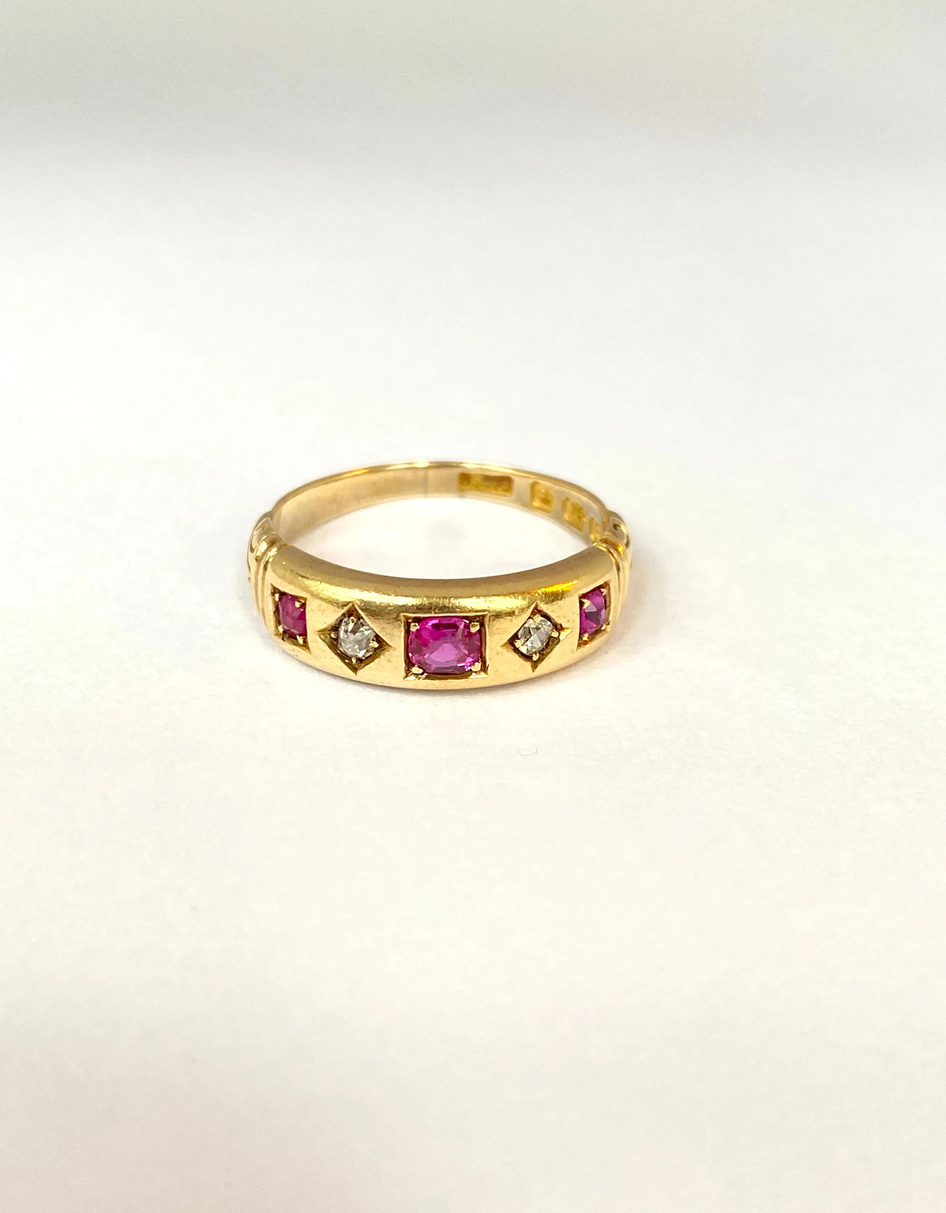 RESERVED JAIME Victorian, 18ct Gold Ruby and Diamond Gypsy Ring, Hallmarked Birmingham, 1884 (4.18g)