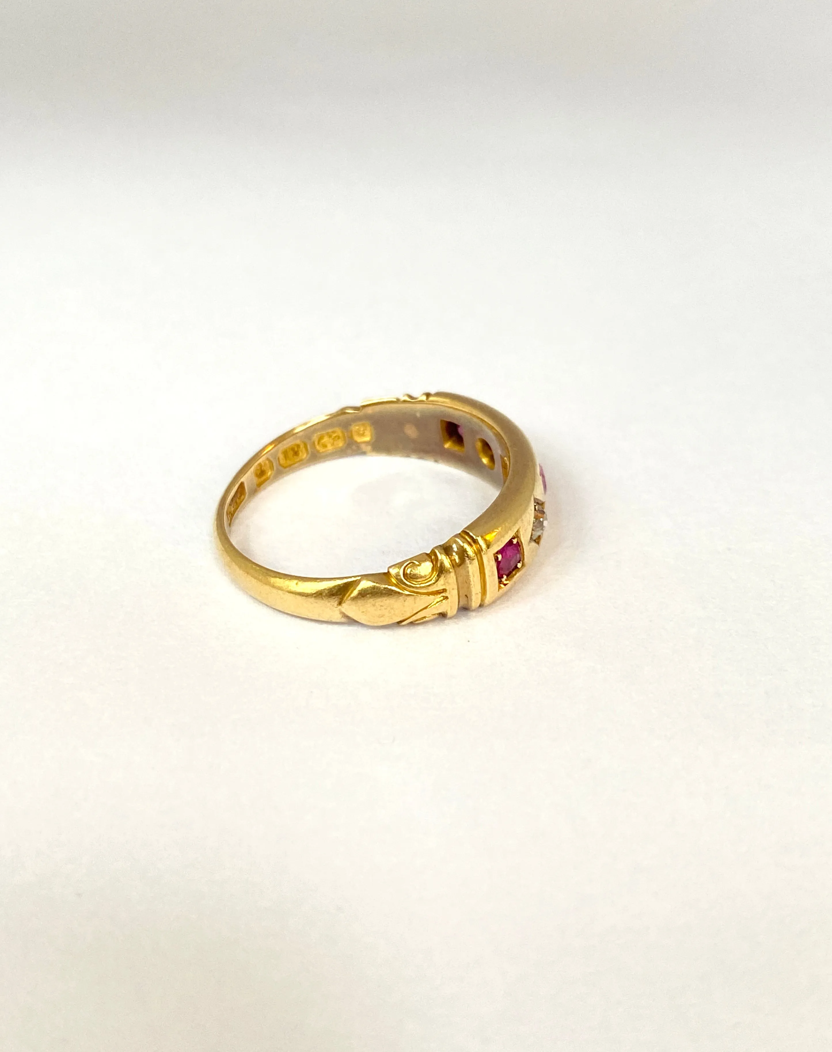 RESERVED JAIME Victorian, 18ct Gold Ruby and Diamond Gypsy Ring, Hallmarked Birmingham, 1884 (4.18g)