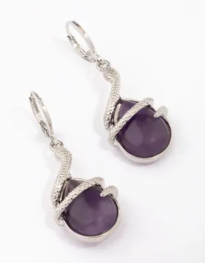 Rhodium Amethyst Snake Wrapped Drop Earrings