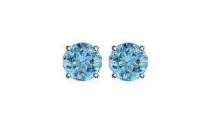 Rhodium Plated 1.30 ct Round Aquamarine Cz Stud Earrings