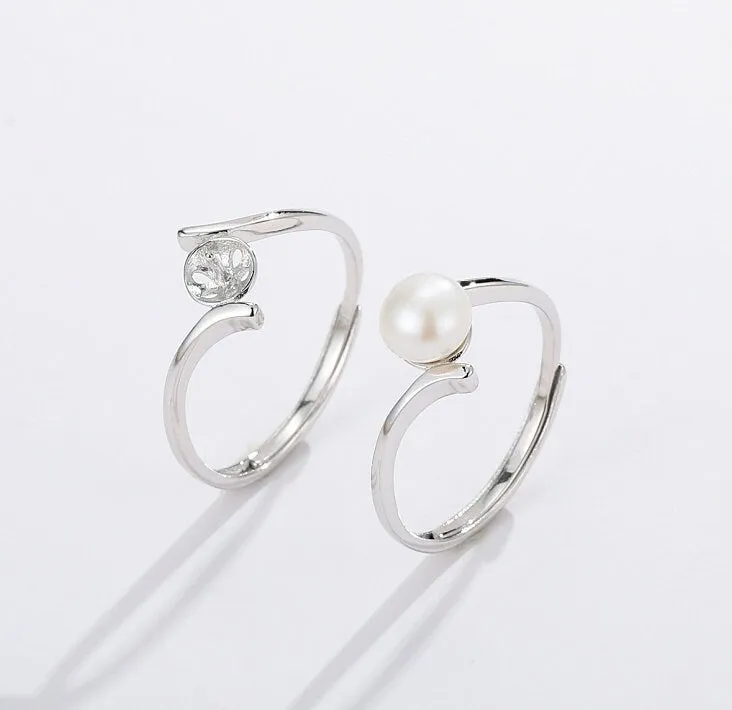 Ring Setting Blank 8mm 1pc 1.1g 925 Sterling Silver Adjustable Round Shape Base for 1 Pearl Bead Wholesale Available