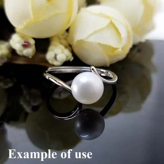 Ring Setting Blank 8mm 1pc 1.1g 925 Sterling Silver Adjustable Round Shape Base for 1 Pearl Bead Wholesale Available