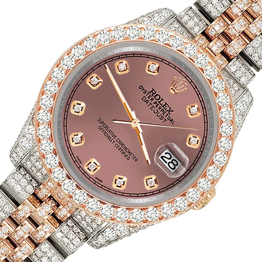 Rolex Datejust 36mm 10.75ct Diamond Salmon Rose Gold/Steel Watch  TFJ-142508326