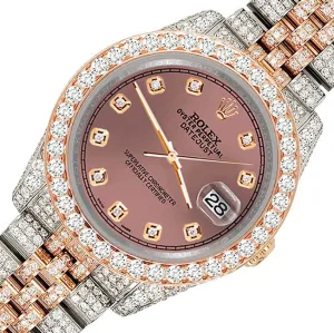 Rolex Datejust 36mm 10.75ct Diamond Salmon Rose Gold/Steel Watch  TFJ-142508326