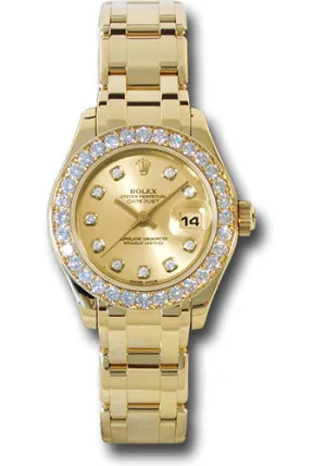 Rolex Yellow Gold Lady-Datejust Pearlmaster 29 Watch - 32 Diamond Bezel - Champagne Diamond Dial - 80298 chd