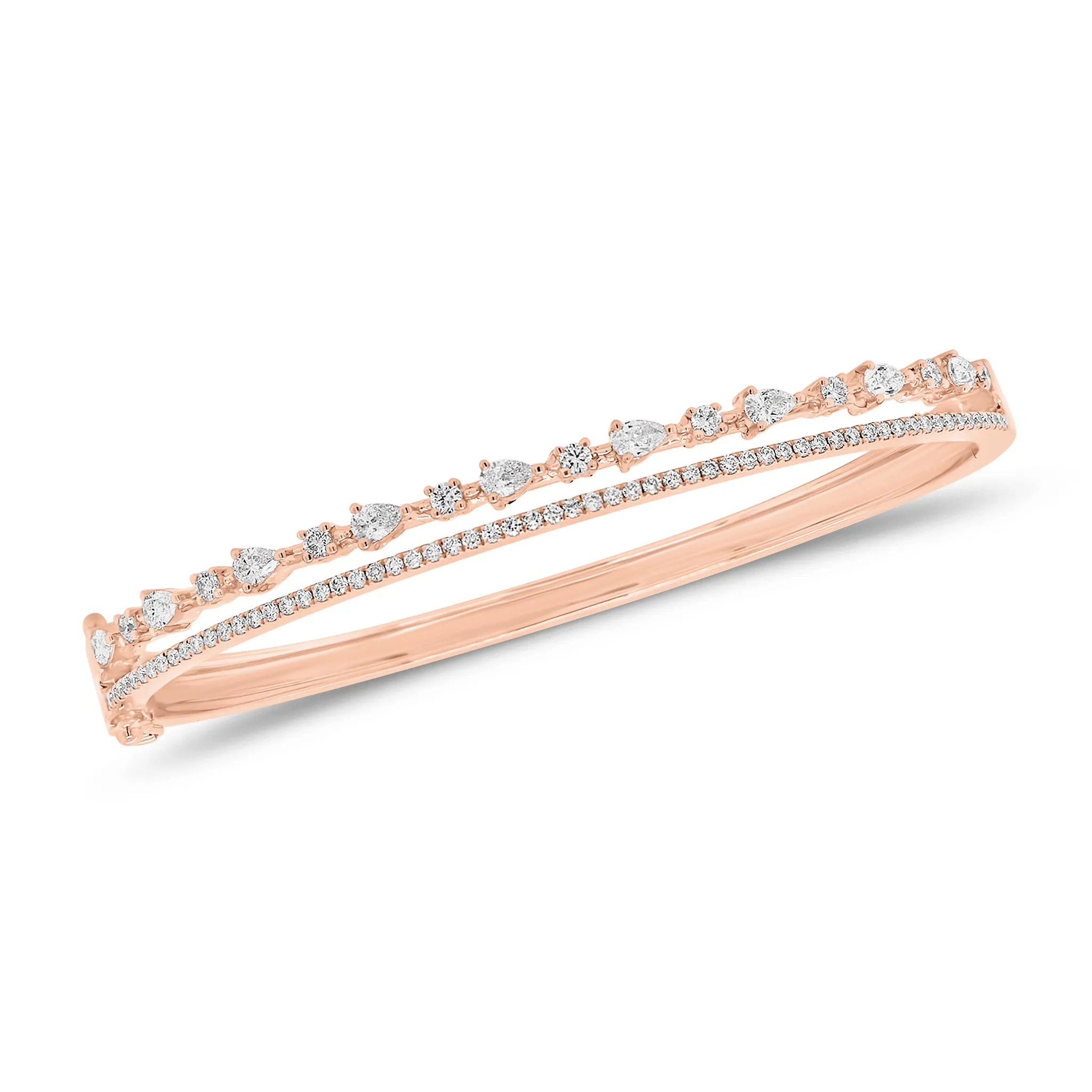 Round & Pear-Shaped Diamond Double-Banded Bangle Bracelet