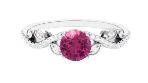 Round Shape Pink Tourmaline Designer Engagement Ring with Diamond