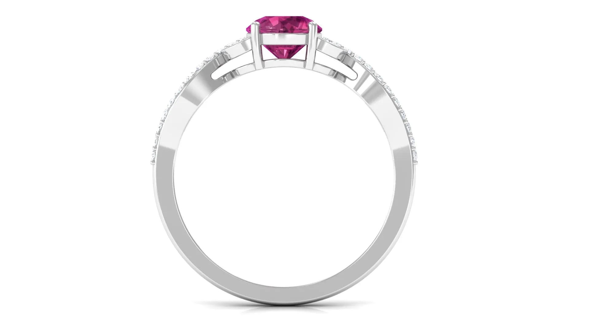 Round Shape Pink Tourmaline Designer Engagement Ring with Diamond