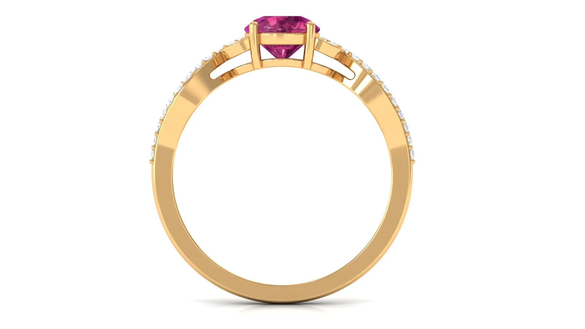 Round Shape Pink Tourmaline Designer Engagement Ring with Diamond