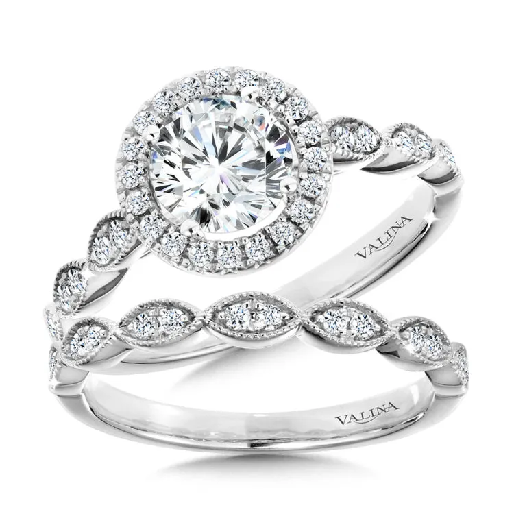 Scalloped & Milgrain-Beaded Round Halo Engagement Ring