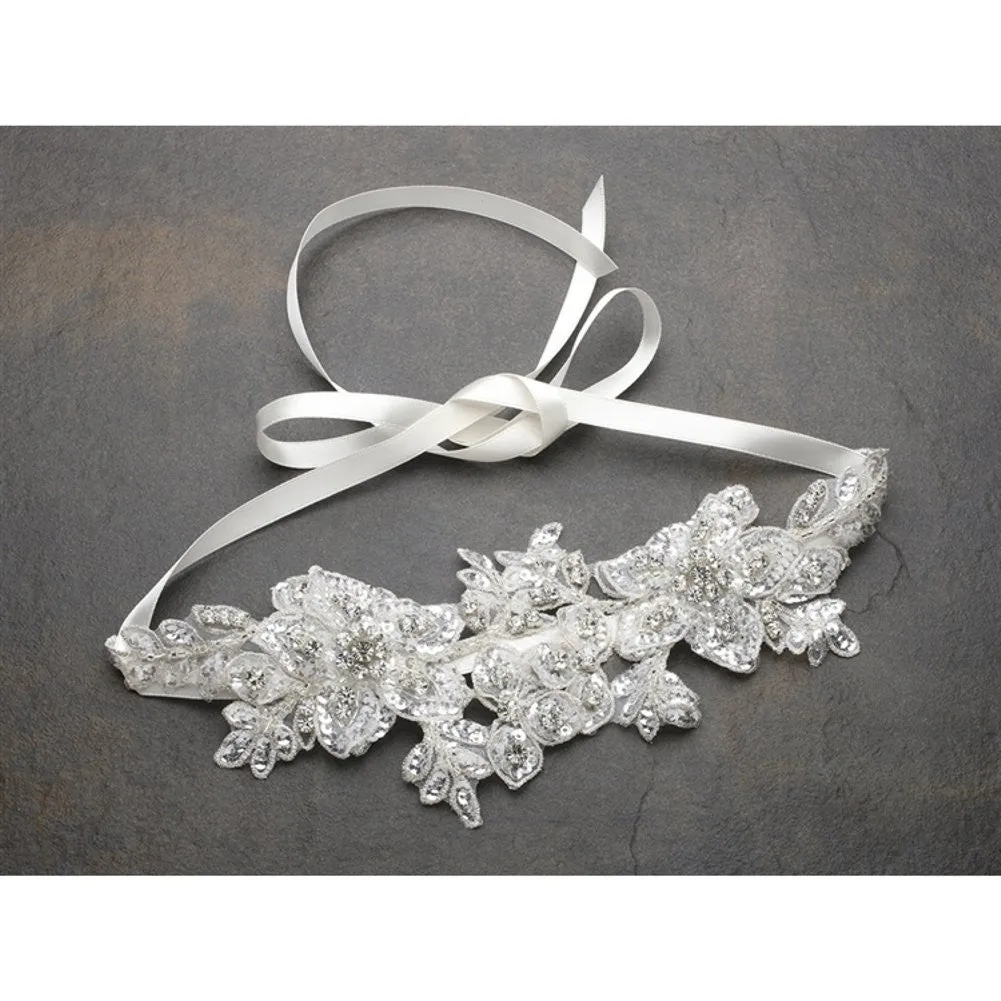 Sculptured Ivory Lace Wedding Headband with Crystals and Beads