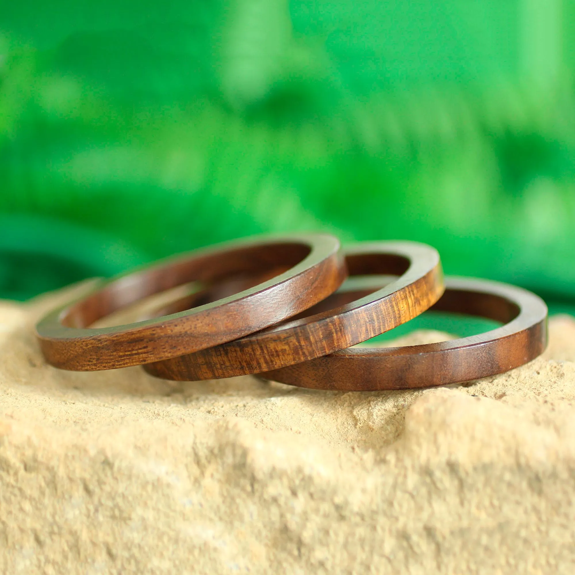 Set of 3 Hand-Carved Mango Wood Bangle Bracelets from India - Fashionable Trio | NOVICA