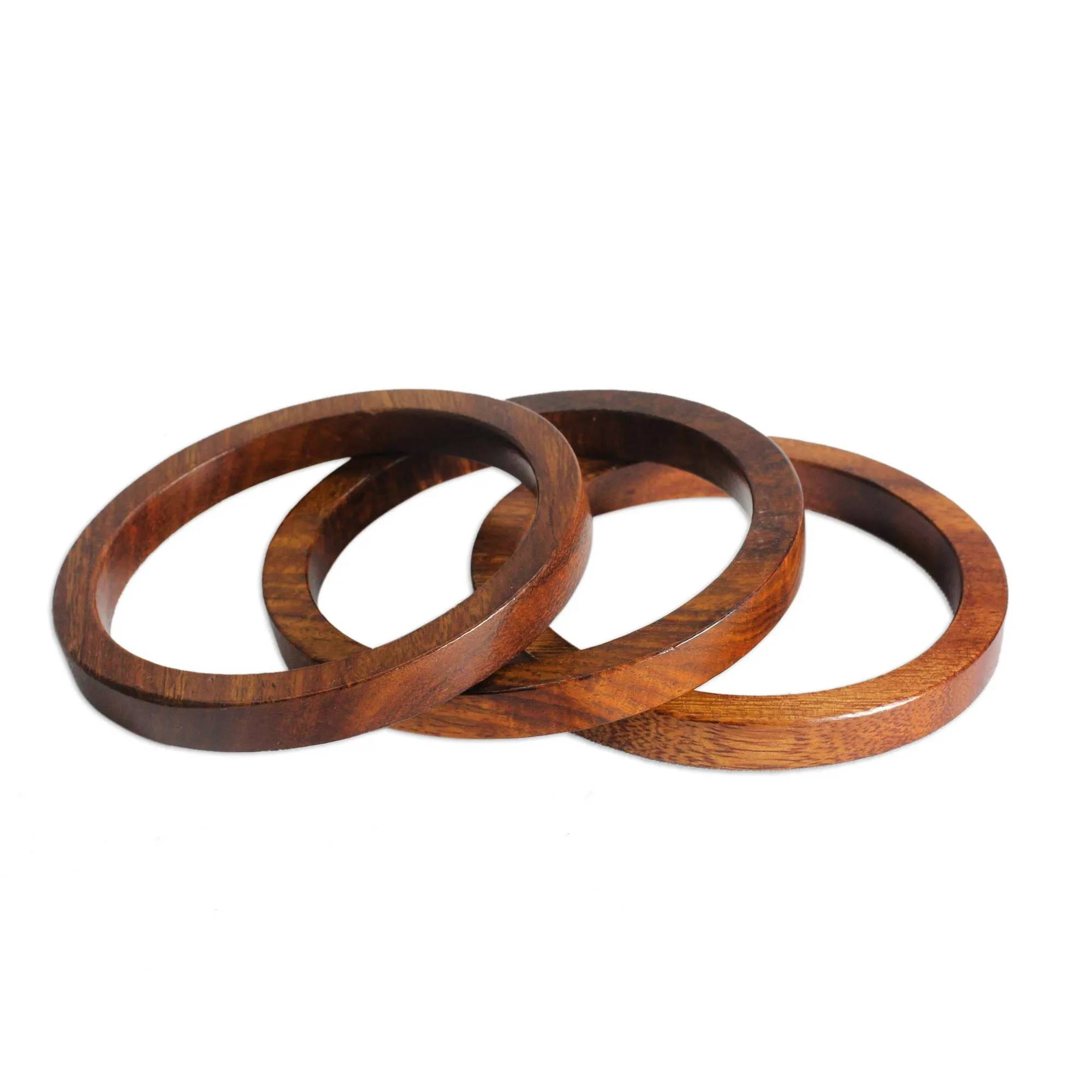 Set of 3 Hand-Carved Mango Wood Bangle Bracelets from India - Fashionable Trio | NOVICA