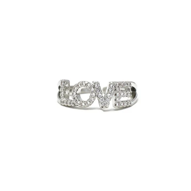 Silver Cubic Zirconia Love Adjustable Ring