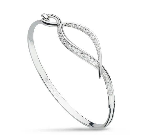 Silver Twine Twist Pavé Hinged Bangle