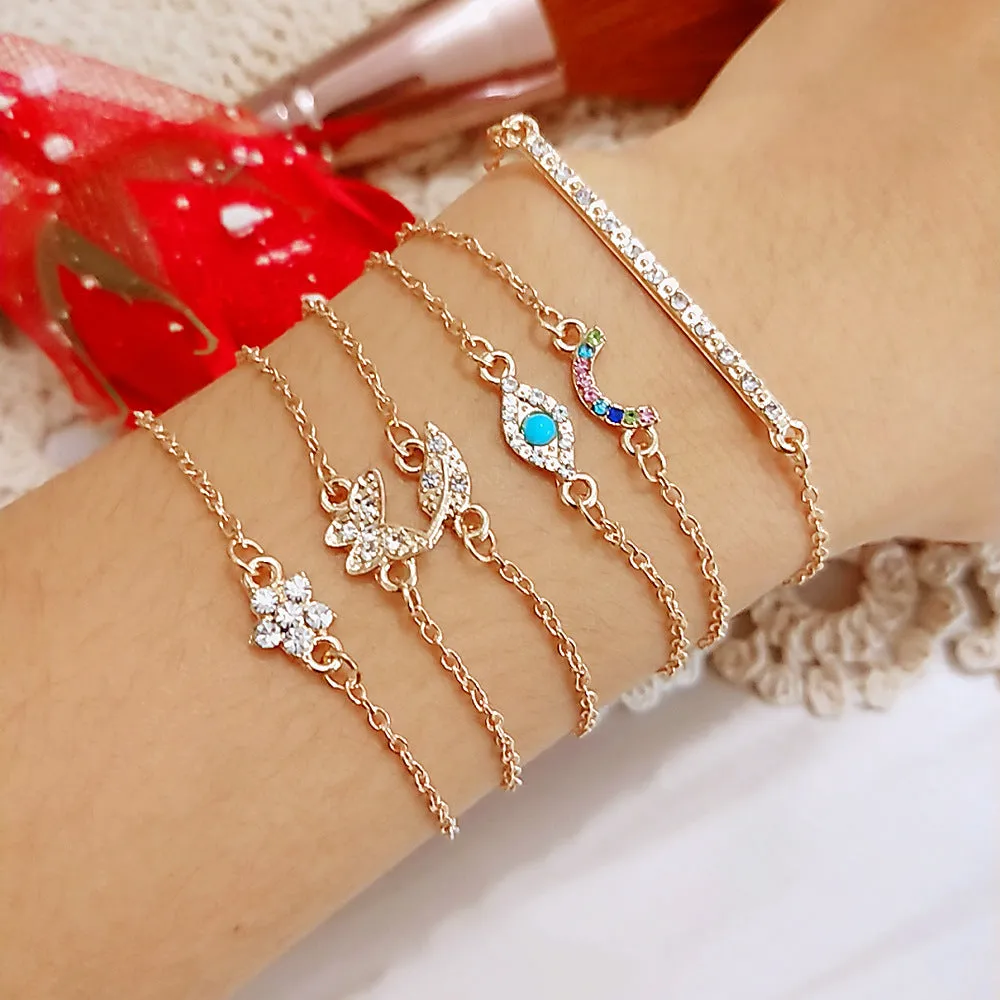 Simple female personality butterfly diamond leaf eyes pine stone bracelet handmade six-piece suit bracelet