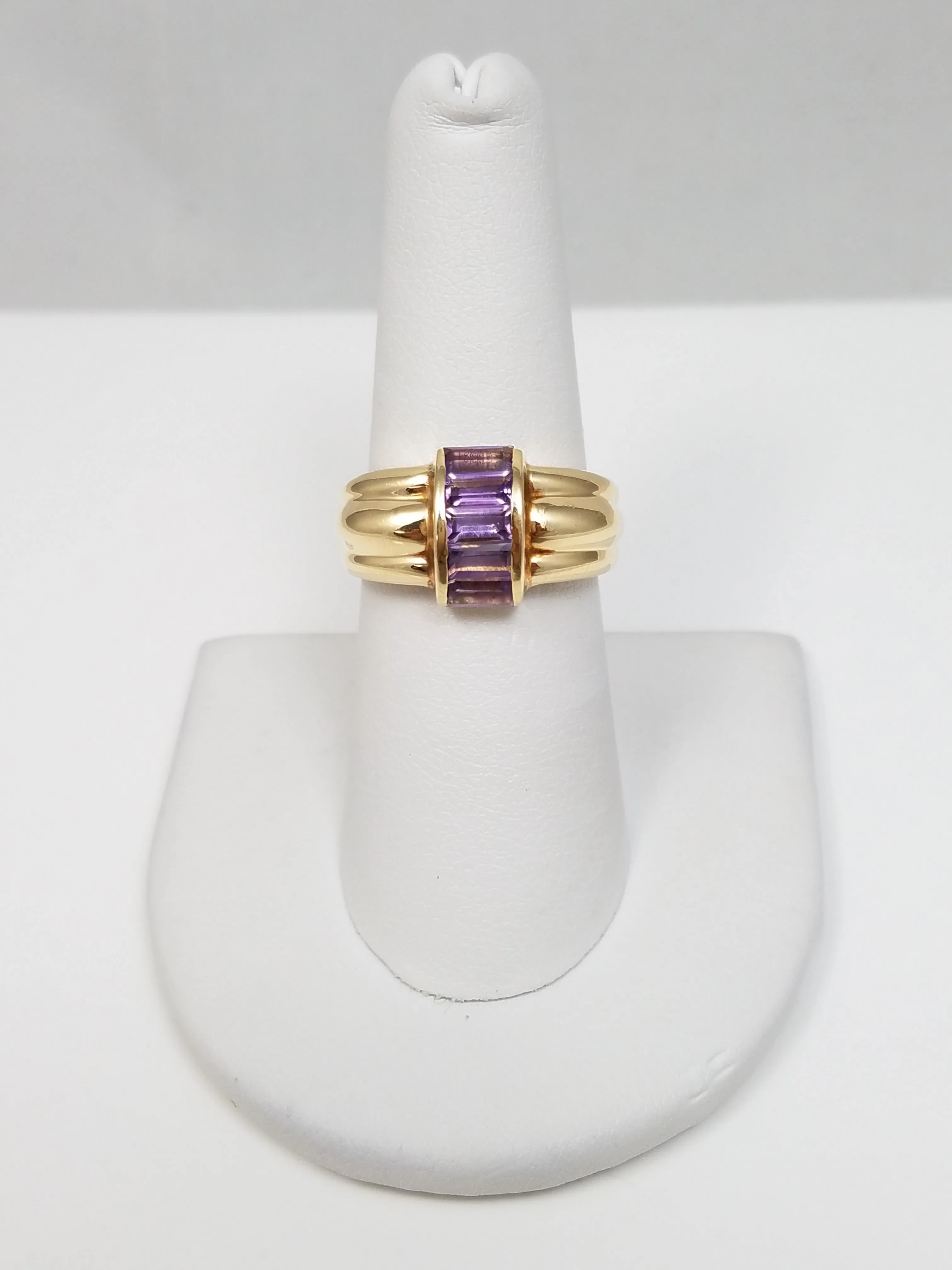 Snazzy 14k Yellow Gold Natural Amethyst Wide Ring