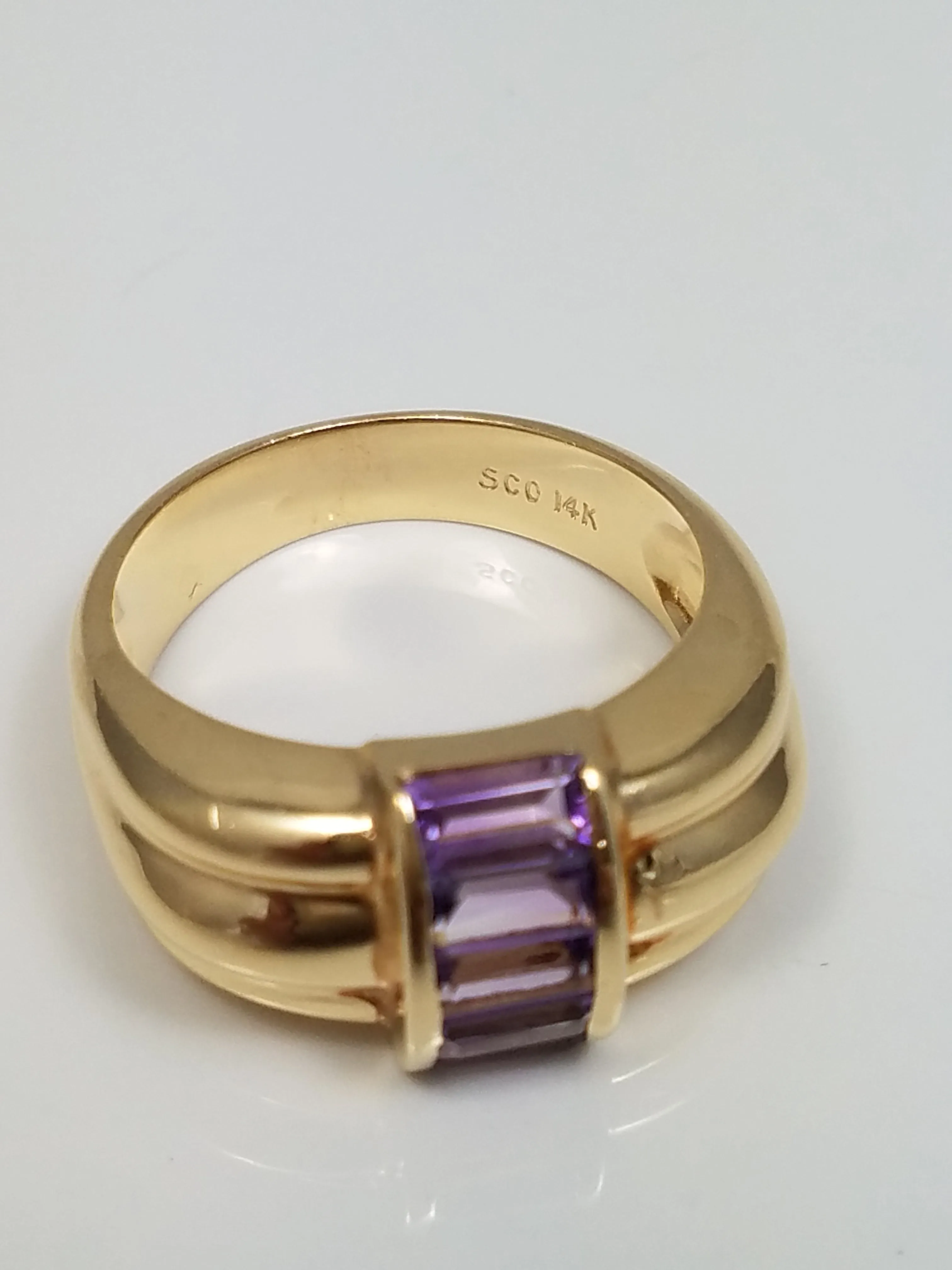 Snazzy 14k Yellow Gold Natural Amethyst Wide Ring