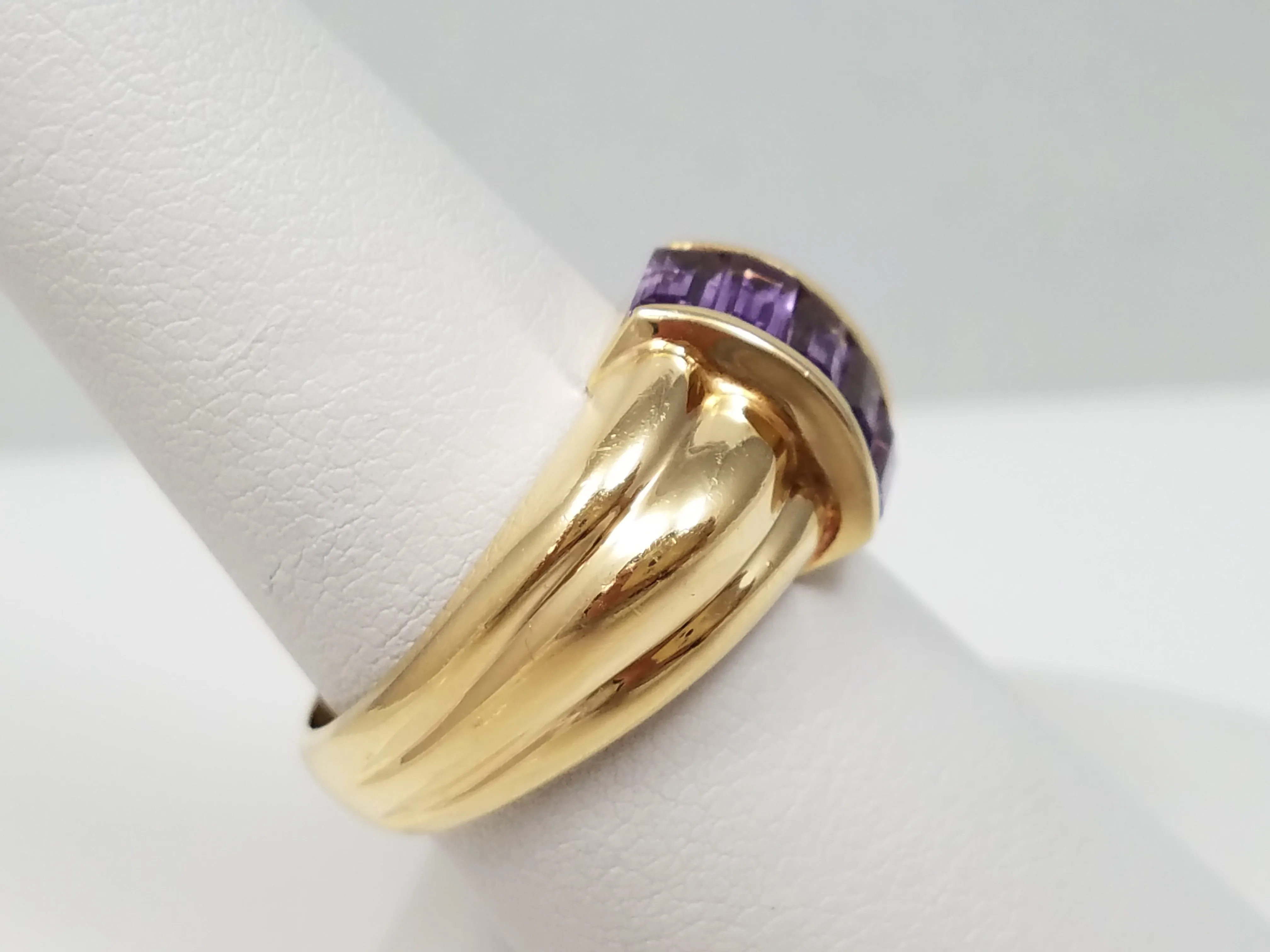 Snazzy 14k Yellow Gold Natural Amethyst Wide Ring