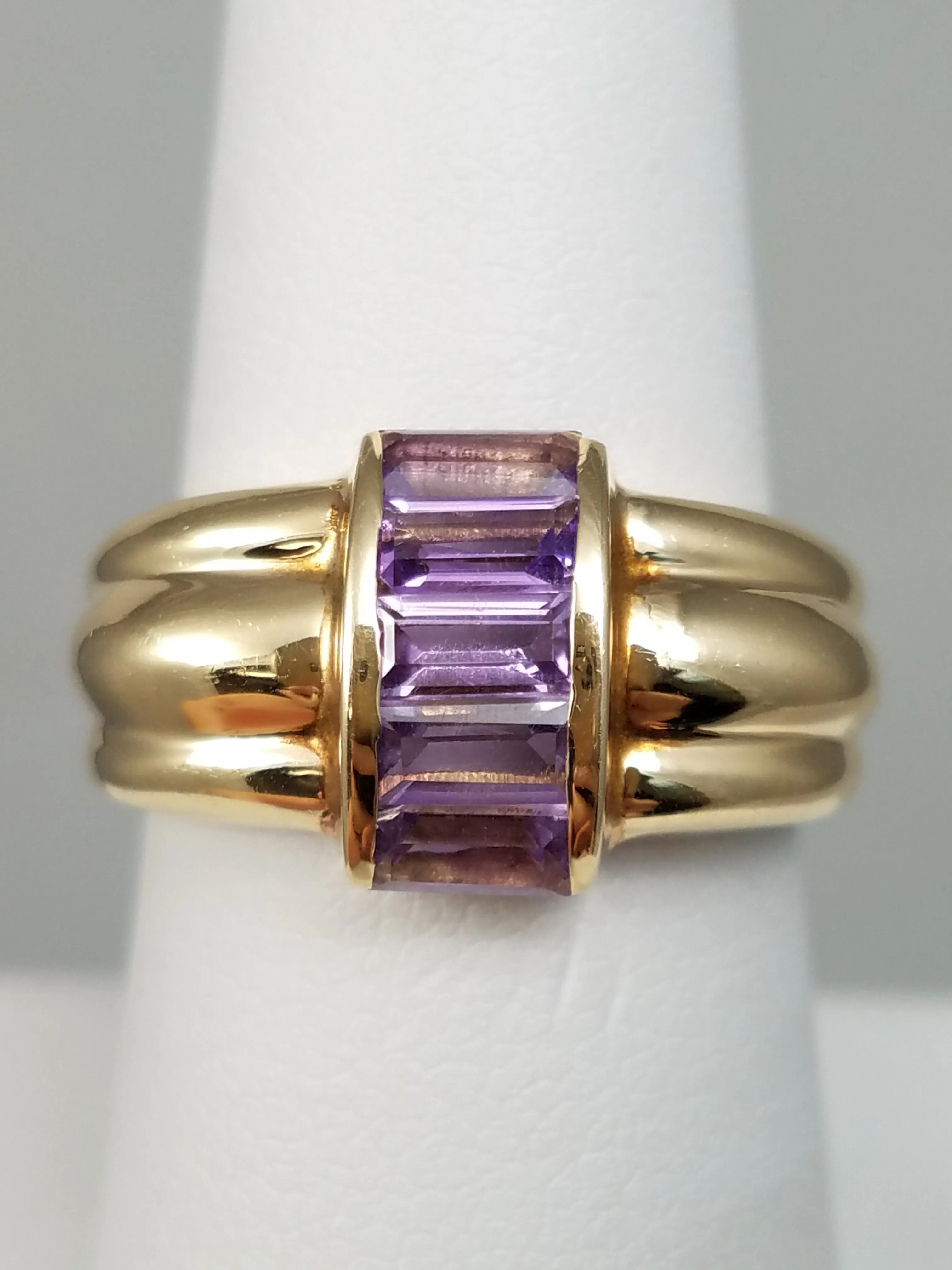 Snazzy 14k Yellow Gold Natural Amethyst Wide Ring