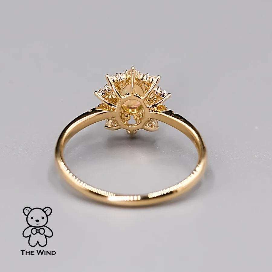 Starry Night Mexican Fire Opal Diamond Engagement Ring 18K Yellow Gold