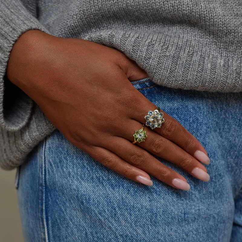 Statement Aquamarine Flower Ring with Diamond Accent