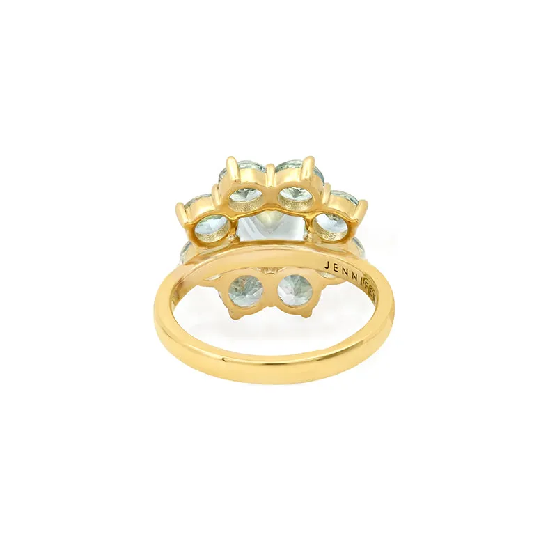 Statement Aquamarine Flower Ring with Diamond Accent