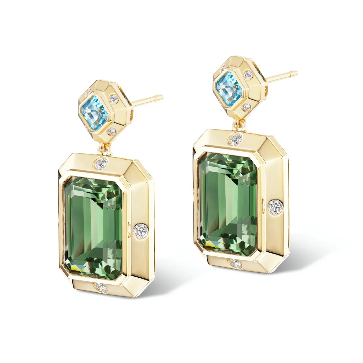 Stella Earrings Blue Topaz x Green Amethyst