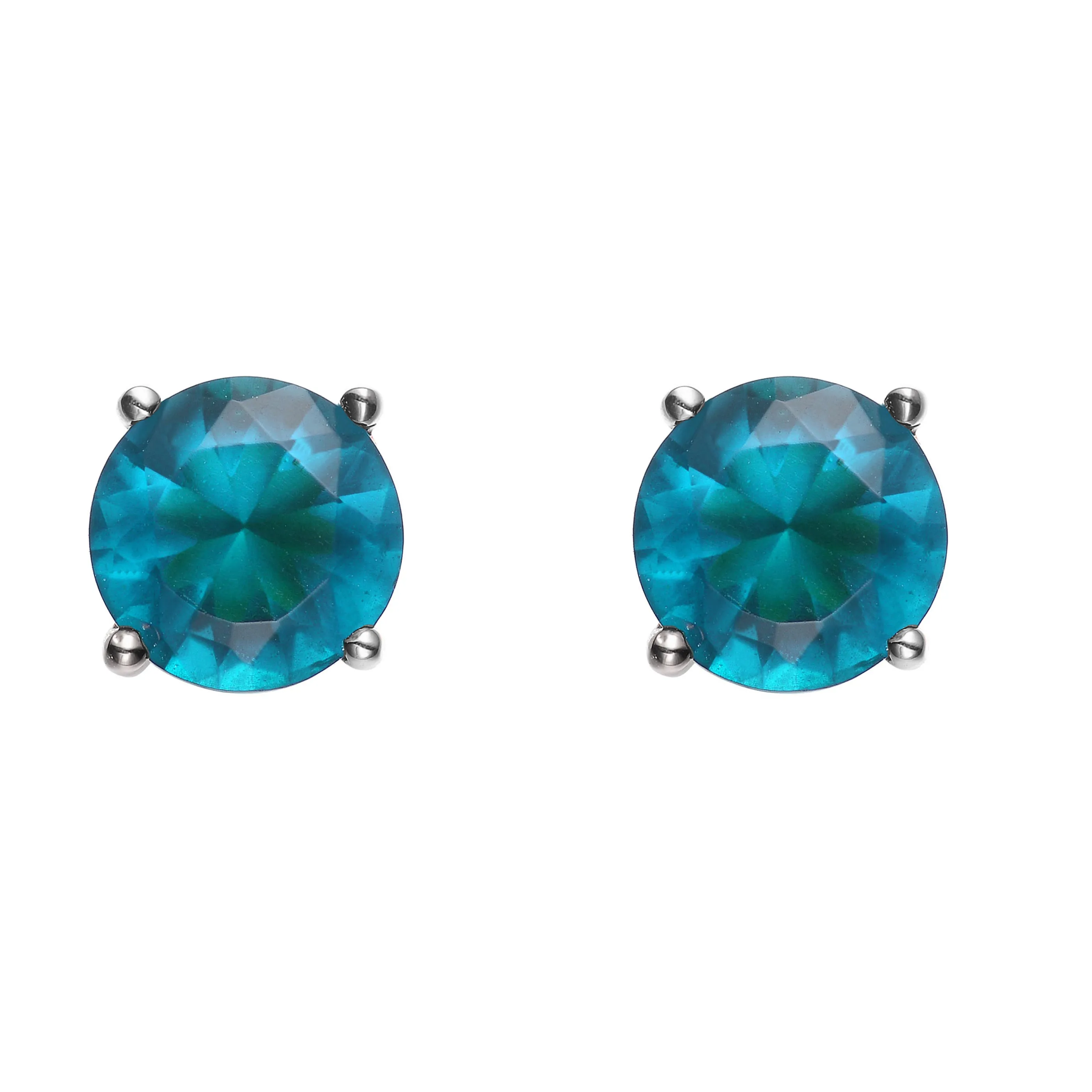 Sterling Silver Blue Topaz Cubic Zirconia Round Earrings