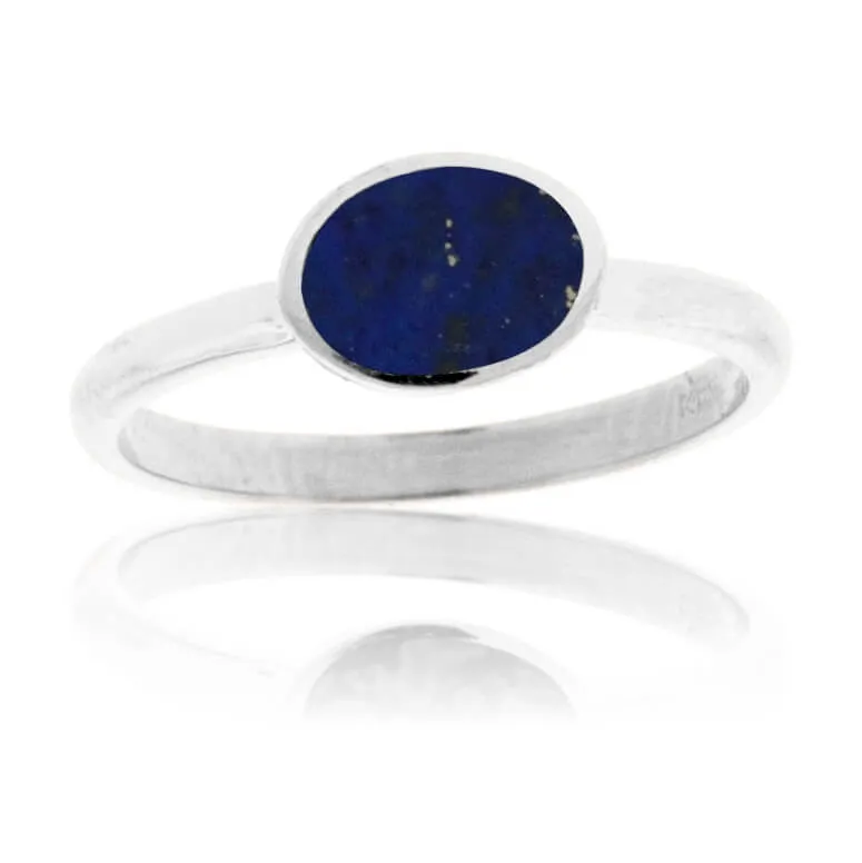 Sterling Silver Inlay Oval Stackable Ring