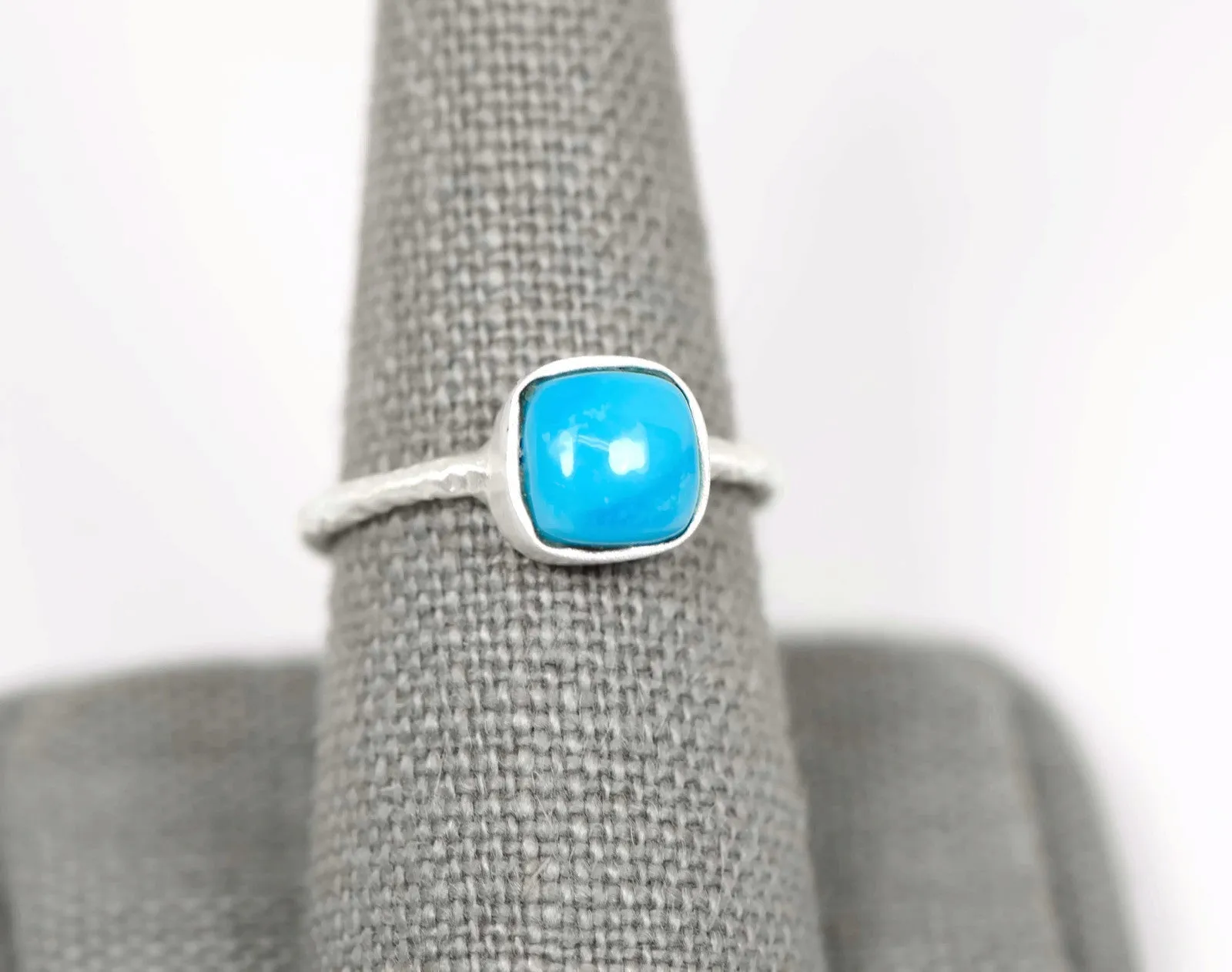 Sterling Silver Matte Finish Freeform Cushion Turquoise Stackable Ring