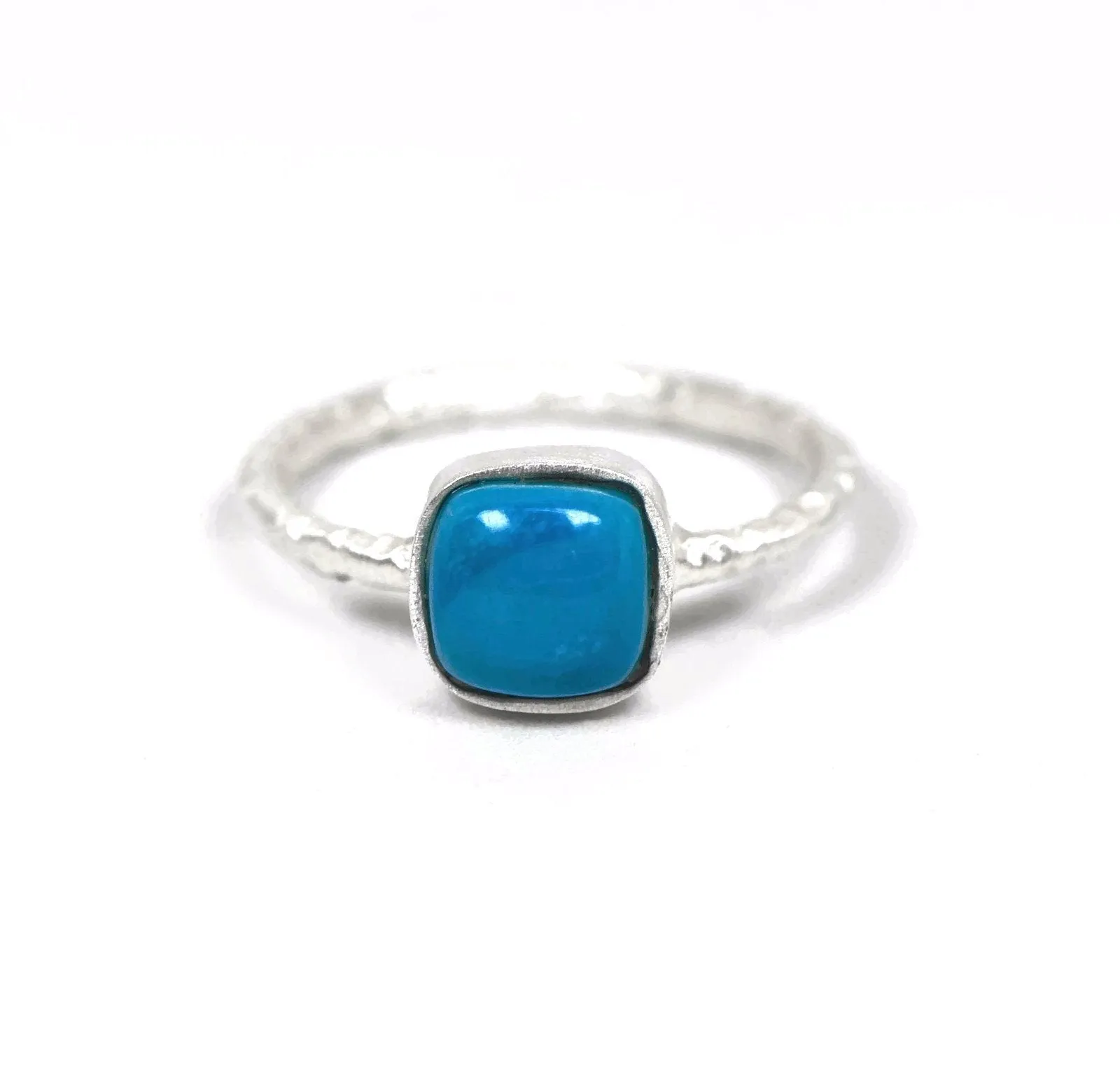 Sterling Silver Matte Finish Freeform Cushion Turquoise Stackable Ring