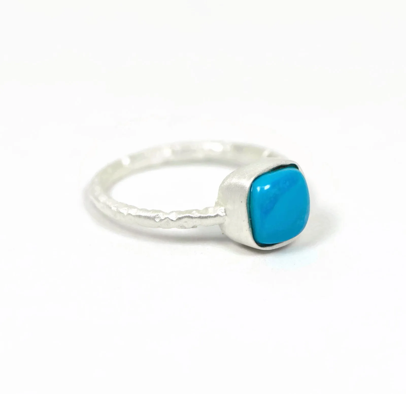 Sterling Silver Matte Finish Freeform Cushion Turquoise Stackable Ring