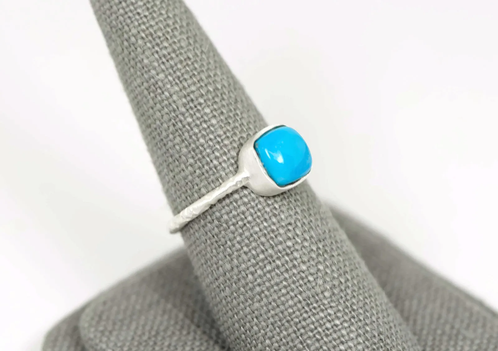 Sterling Silver Matte Finish Freeform Cushion Turquoise Stackable Ring