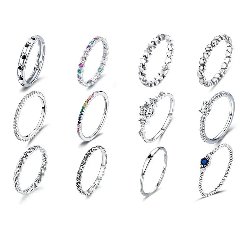 Sterling Silver Multi-Style Zircon Adorned Stackable Rings