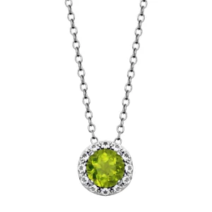 Sterling Silver Peridot & White Topaz Halo Necklace by Samuel B.