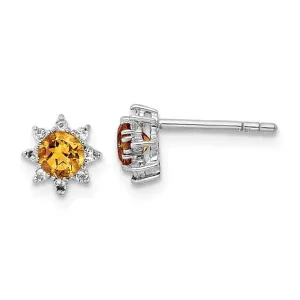 Sterling Silver Round Citrine and White Topaz Halo Post Earrings