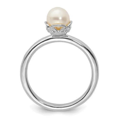 Sterling Silver Stack Expressions White FW Cultured Pearl Ring