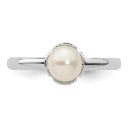 Sterling Silver Stack Expressions White FW Cultured Pearl Ring